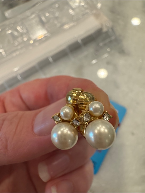 Dior Jewelry - Christian Dior Gold Pearl Clip Earrings with Clear Crystal Accents